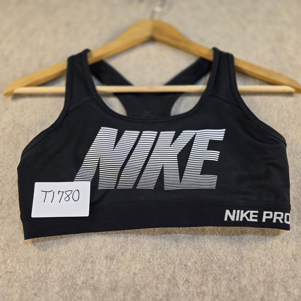 Nike Pro Dri-FIT Sports Bra Black Striped Graphic Logo Racerback Womens Small